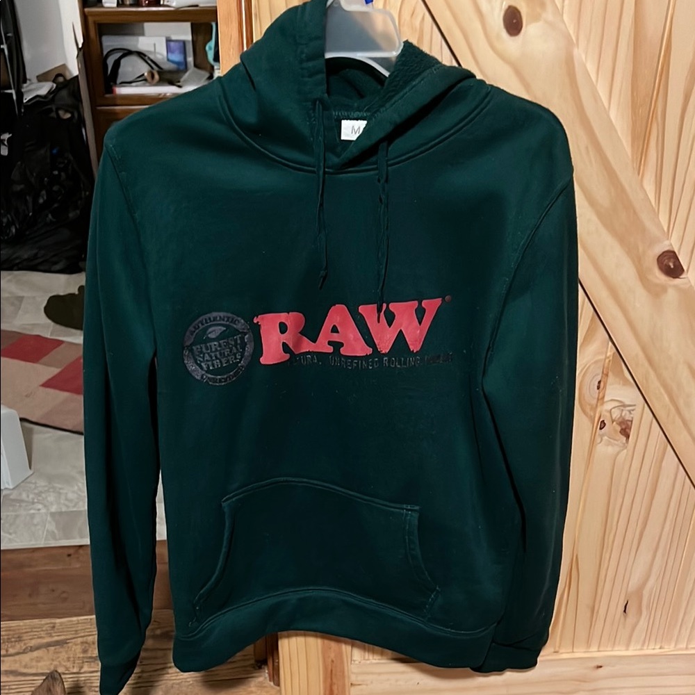 RAW ™️ Forest Green Pullover Hoodie with Graphic Design